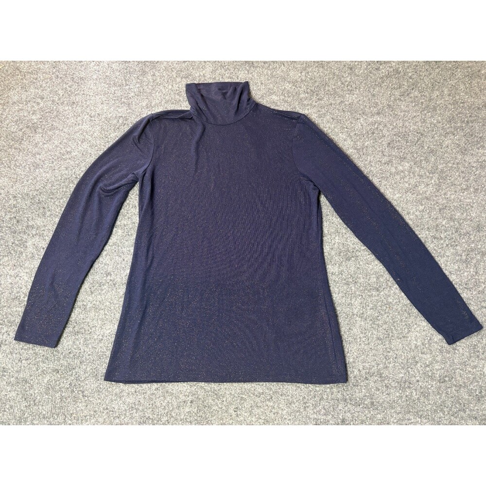 J. MCLAUGHLIN Top Womens Small Blue Long Sleeve Metallic Gold Sparkle Shirt